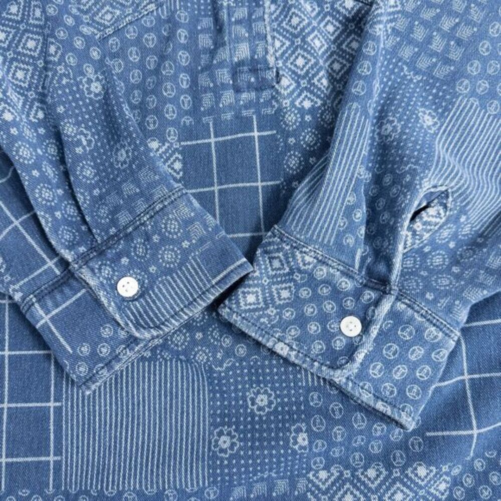 Lands End Indigo Patchwork Popover Heavyweight Sh… - image 7